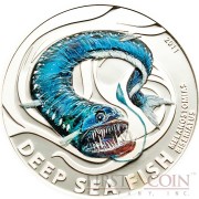 Pitcairn Islands MELANOSTOMIAS BISERIATUS series DEEP SEA FISH $2 Colored Silver coin 2011 Proof 